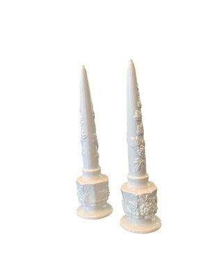 White Milk Glass Taper Candle Holders - Pair
